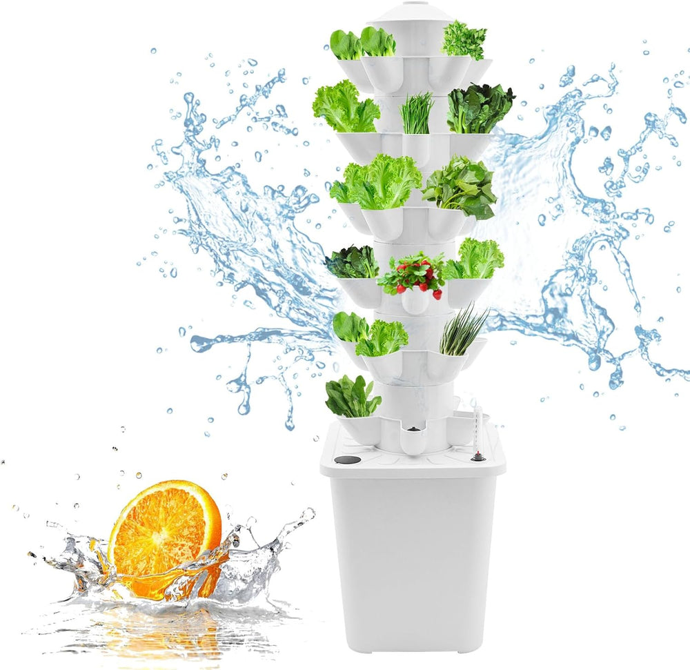 Wieża hydroponiczna z 30 kapsułkami, ogrodowy system uprawy hydroponicznej, 6-poziomowy zestaw do pionowej uprawy hydroponicznej, wieża aeroponiczna z pompą nawadniającą, adapterem i rozsadnikiem (szary)