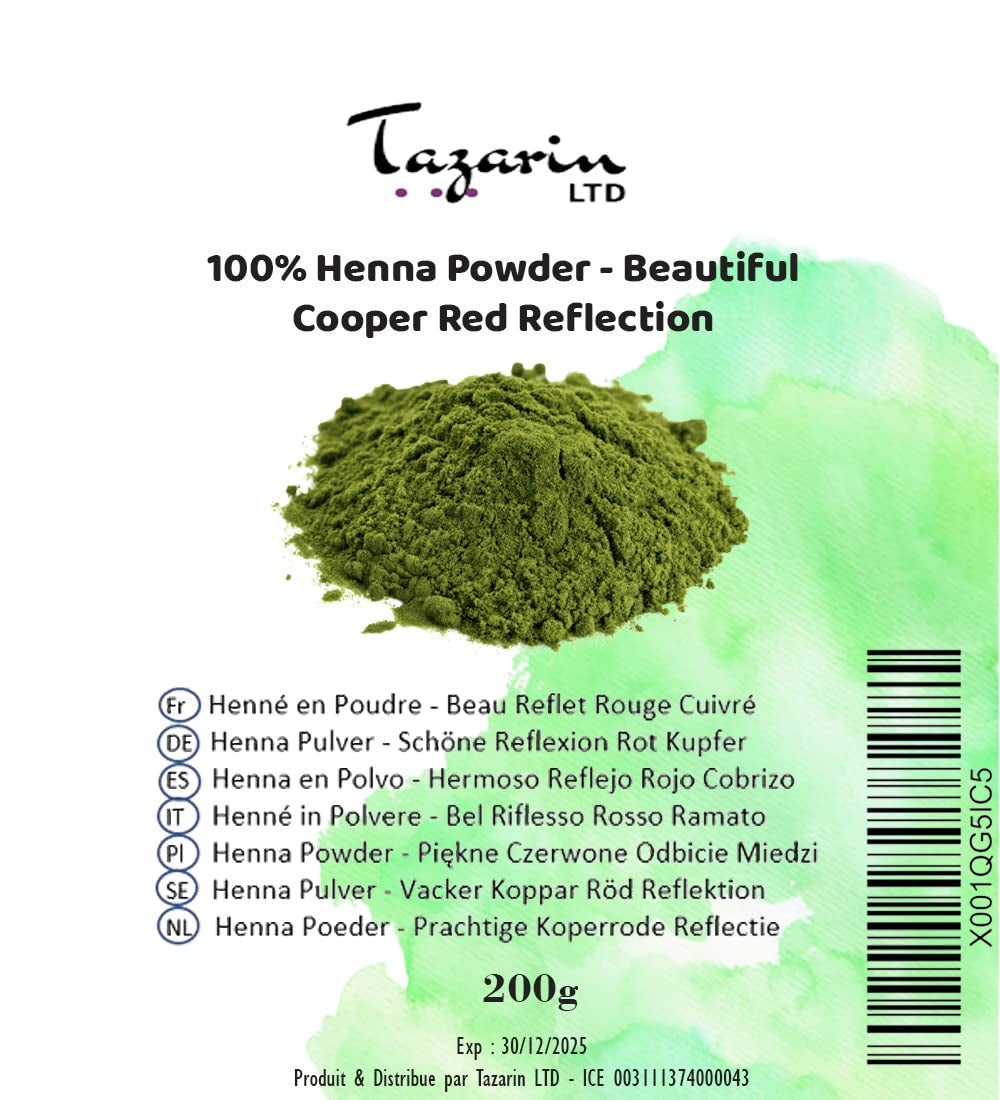 200g Henna Powder - Păr cu reflexie roșie de cupru - Colorarea părului - 100% naturală, pură și fără aditivi | Pulbere fină Vopsea pentru par Naty Shop