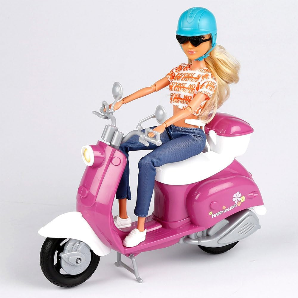 Isabella Gelenkpuppe mit Roller, 30 cm, Motorrad-Spielzeug, w tym akcesoria, Sonnenbrille, Handy, Selfie-Halterung, Helm, Orzeźwienie, Puppen für Mädchen, Geschenke ab 3 Jahren (47812)