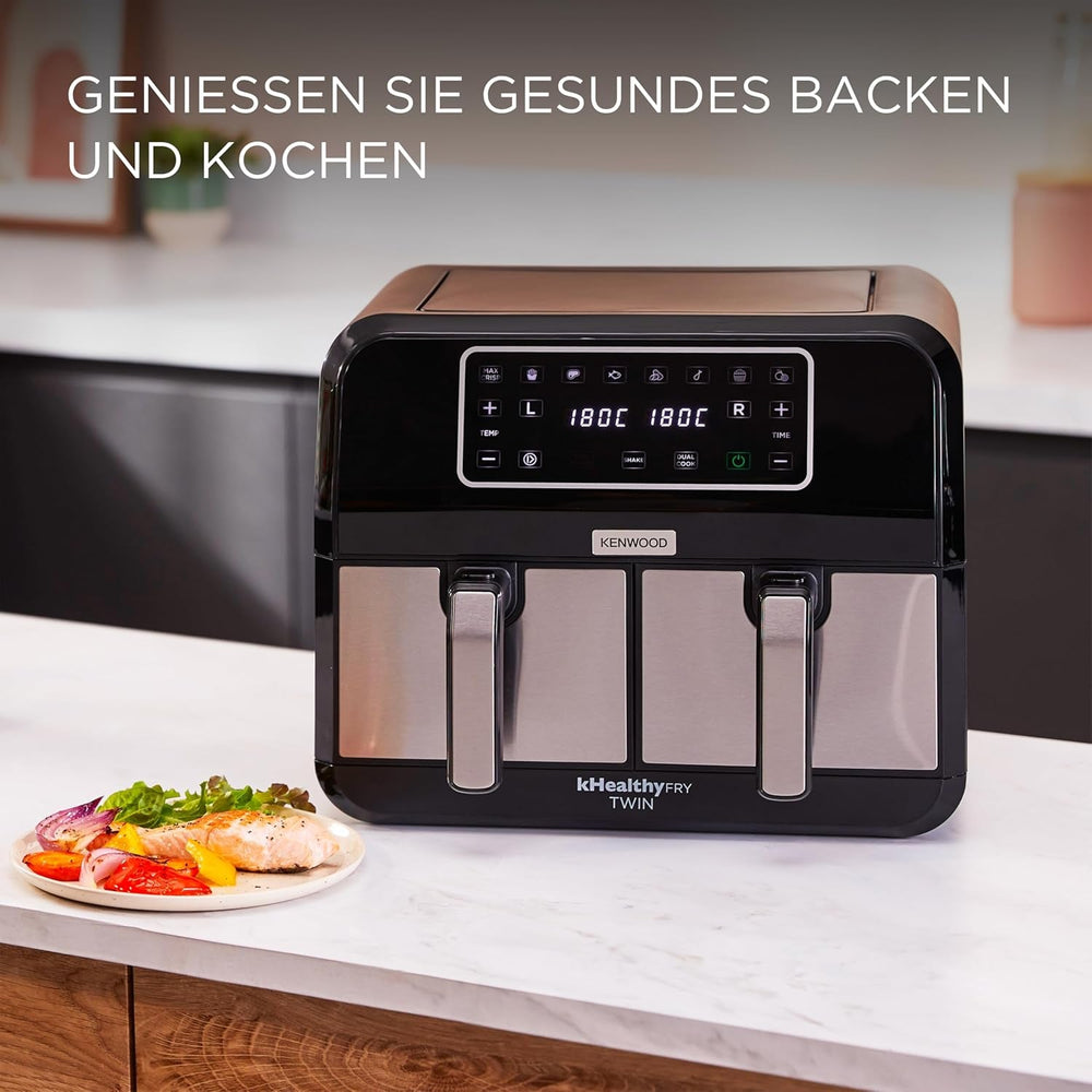 Kenwood Khealthy Twin Airfryer, 8L (2X4L), dwukomorowa, 8 programów, funkcja Dual Cook & Sync Finish, ekran dotykowy