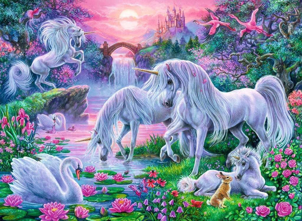 Ravensburger puzzle pentru copii - 10021 Einhörörner Im Abendrot - Puzzle fantezie pentru copii de peste 7 ani, cu 150 de piese în format XXL Puzzle Naty Shop