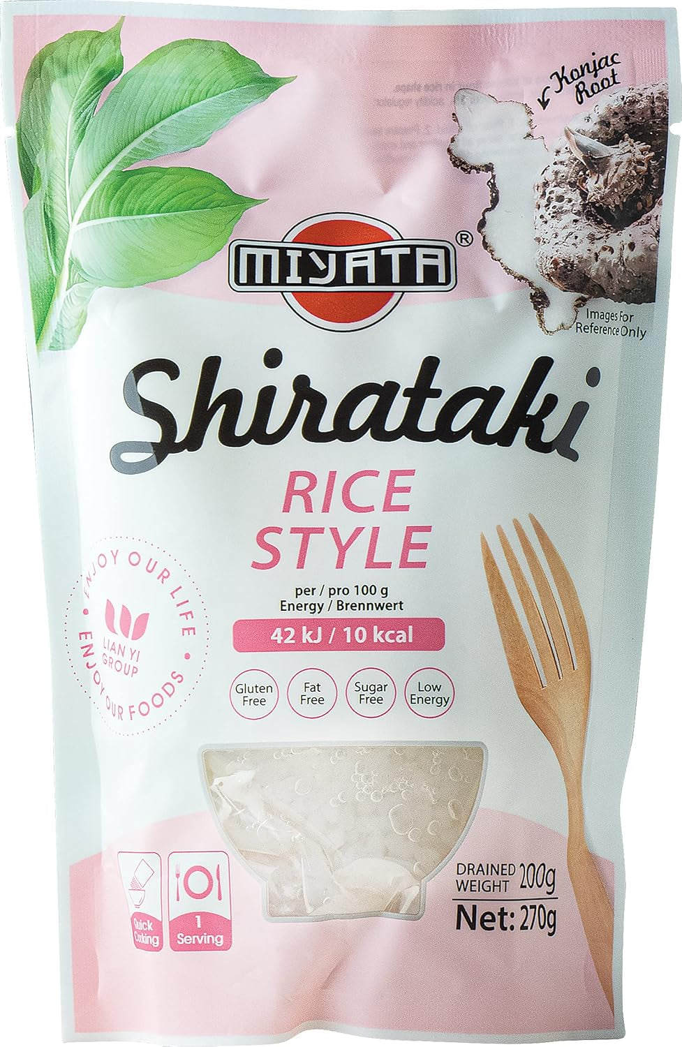 Ryż Miyata w stylu Shirataki z mąki konjac, 1 opakowanie (1 x 270g)