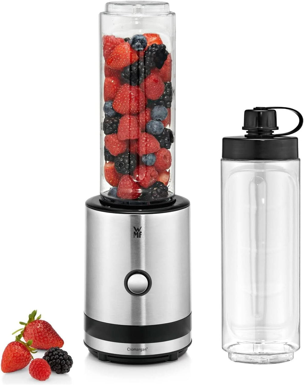WMF Küchenminis Smoothie-To-Go, Mini mikser stojący Mit Zwei Mix-/Trinkbehältern 0,6 l, mikser Hochleistungsmixer 300 W, Edelstahl Matt, Schwarz Kitchen Naty Shop Edelstahl
