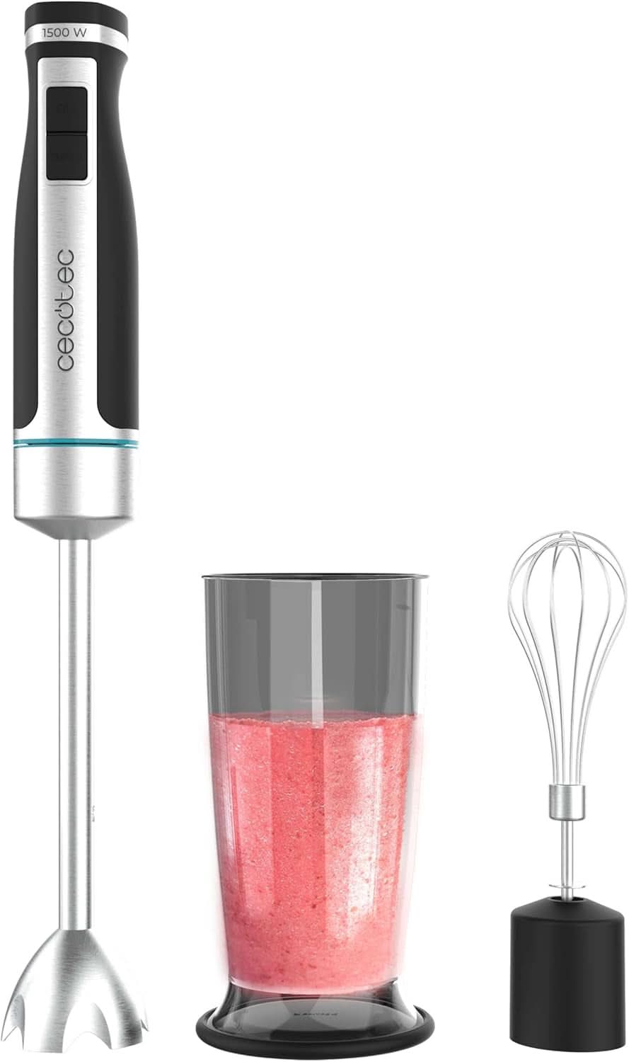 Mikser ręczny Cecotec Powergear 1500 - Klingen Aus Titanium Beschichtung, 21 Geschwindigkeitsstufen, 1500 W, Inklusiv Glas Mit Deckel. (Schwarz Und Edelstahl, XL) Kuchnia Naty Shop 2 Zubehörteile
