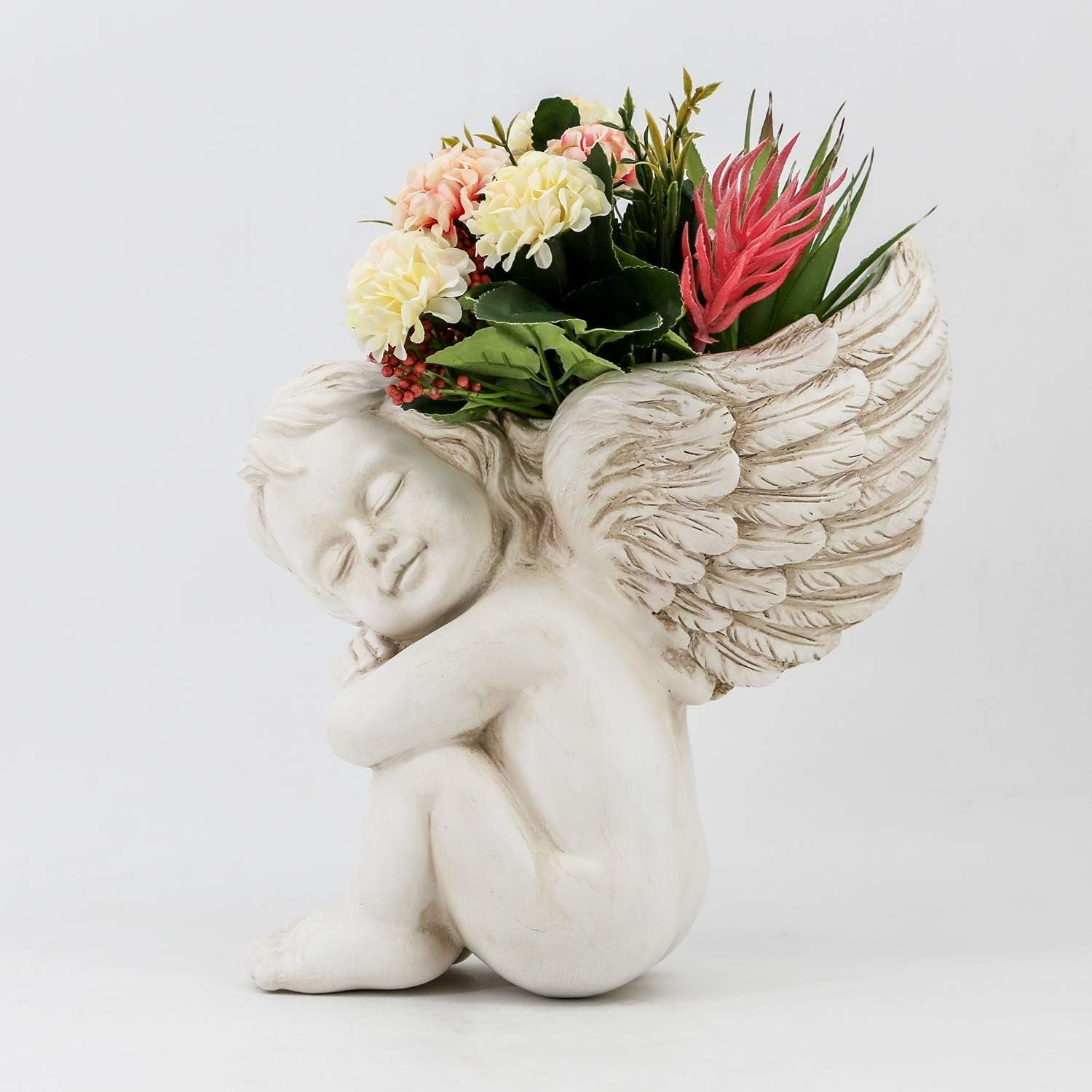 Ghiveci de plante montat pe perete și pe suprafață plană, înălțime 20 cm, cap de înger, suport de perete, suport pentru flori, vază, ghivece din rășină cu față de păpușă, recipient pentru plante de masă, ghiveci