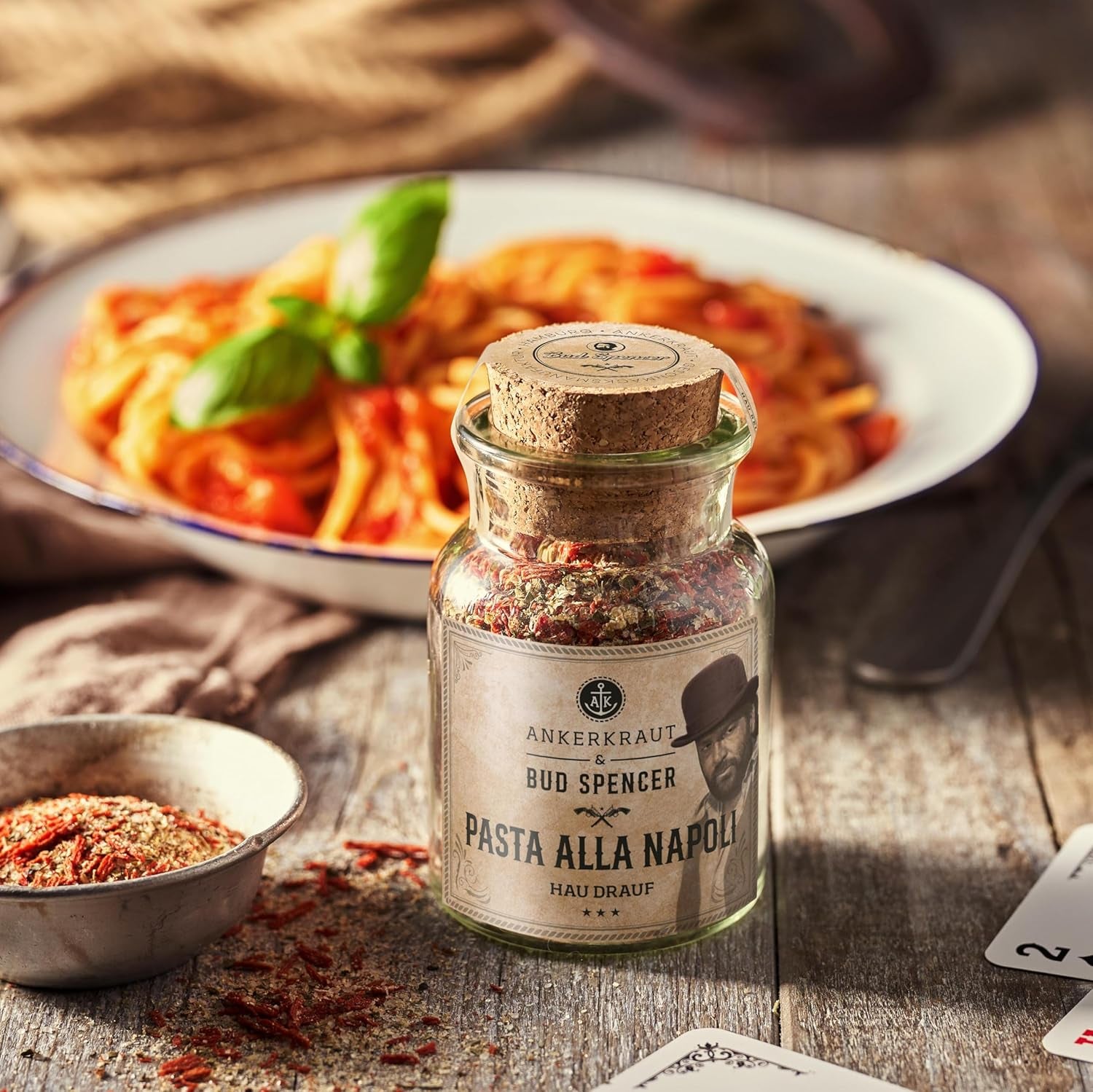 Ankerkraut Bud Spencer & Terence Hill Bagaluten Gewürz-Box, mit Westernpfanne und Pasta alla Napoli, Geschenk-Set, lecker kochen, 195 g Gewürze Inhalt