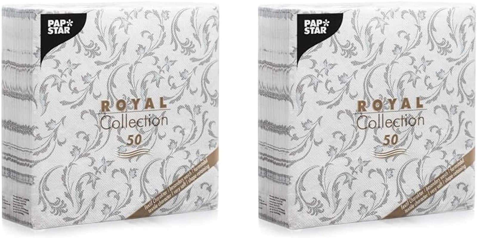 Papstar, 50 șervețele "ROYAL Collection" 1/4-fold 40 Cm X 40 Cm gri "Damascato", #85005