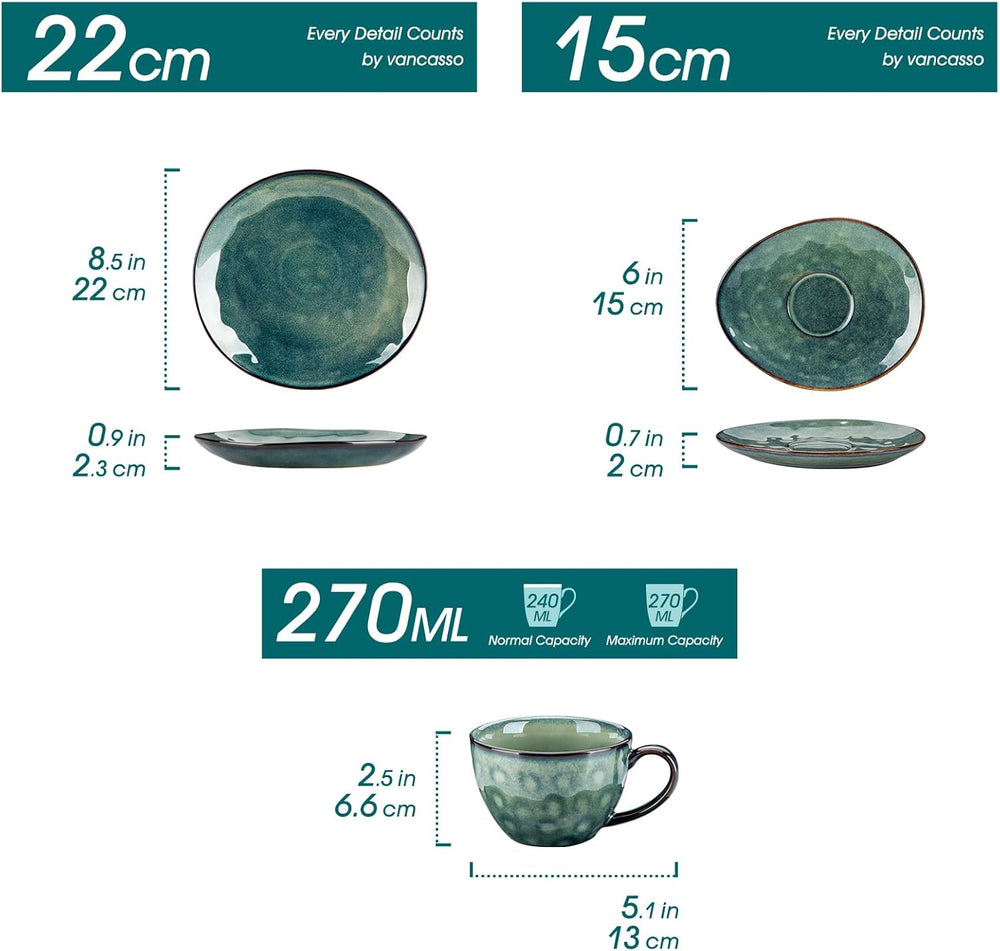 Serviciu de cafea Vancasso din gresie, set de cafea STARRY cu 12 piese pentru 4 persoane, include cești de cafea și farfurioare, aspect vintage