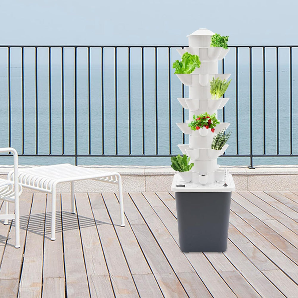 Wieża hydroponiczna z 30 kapsułkami, ogrodowy system uprawy hydroponicznej, 6-poziomowy zestaw do pionowej uprawy hydroponicznej, wieża aeroponiczna z pompą nawadniającą, adapterem i rozsadnikiem (szary)
