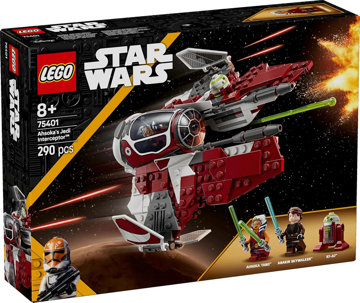 LEGO Star Wars 75401 Jedi Interceptor Ahsoki, myśliwiec Starfighter dla fanów Wojen Klonów, Ahsoka Tano i Anakin Skywalker Minifigurki z mieczami świetlnymi i R7-A7, dla chłopców i dziewcząt w wieku od 8 lat Zestawy do budowania Zobacz sklep LEGO