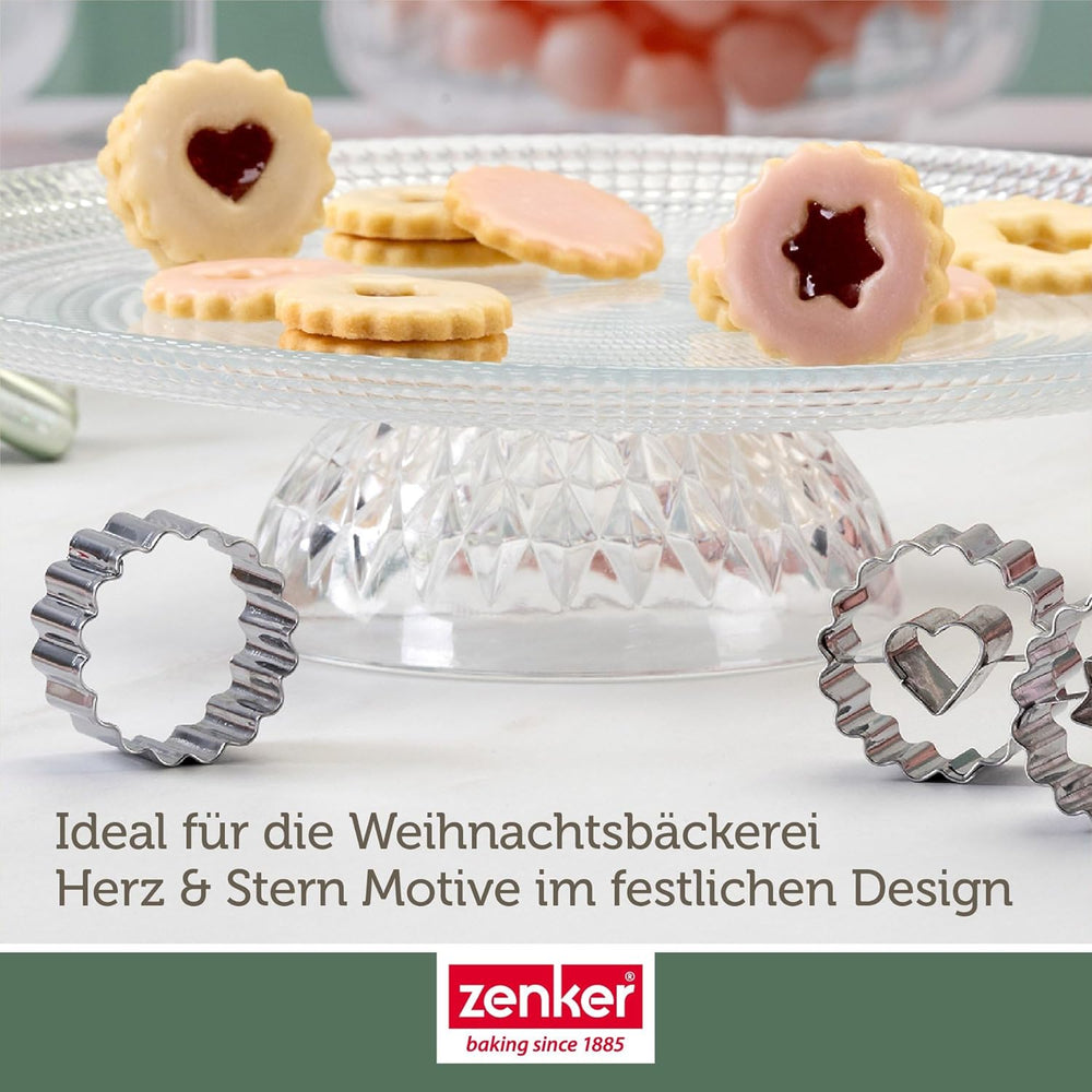 Zenker Ausstecher-Set Linzer Herz und Stern aus Edelstahl – Perfekt für Weihnachtskekse, 3-teilig, inkl. Geschenkverpackung, spülmaschinengeeignet und rostfrei – The Christmas Candy Shop