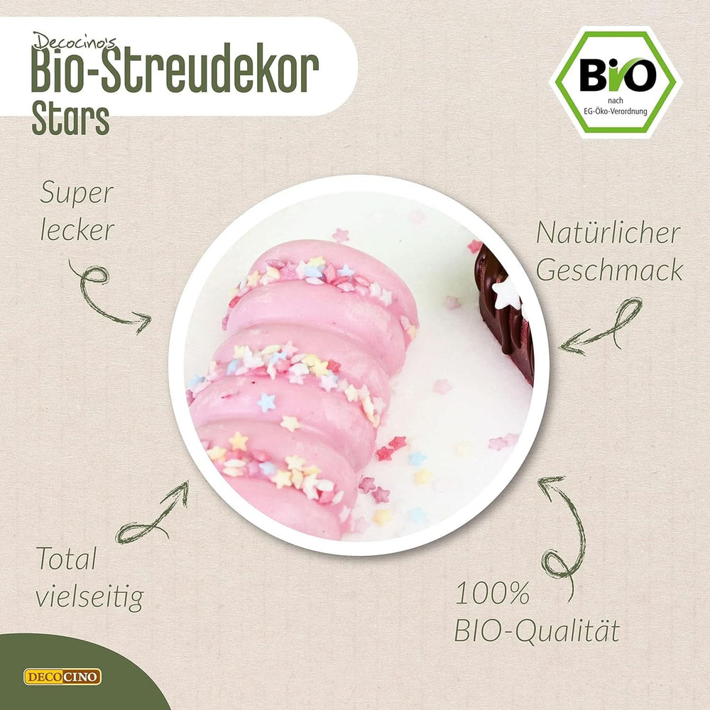 DECOCINO Organiczne gwiazdki posypkowe, 50 gramów posypki Naty Shop