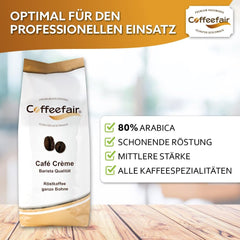 Coffeefair Cafe Creme Kaffeebohnen in Barista Qualität - 1kg für Kaffeevollautomaten, Mischbohne für Kaffee oder Espresso verwendbar, schonende Trommelröstung
