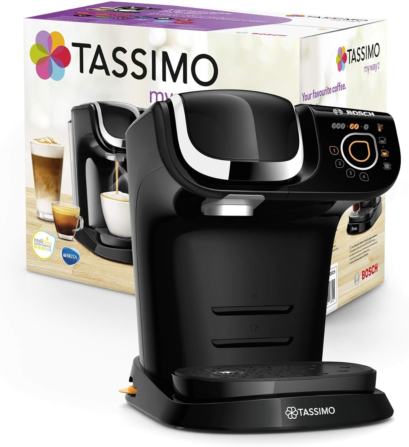 Espressor Tassimo My Way cu 2 capsule TAS6502 cu filtru de apă, peste 70 de băuturi, personalizare băuturi, varietate de cafea, preparare ușoară, 1.500 wați, negru