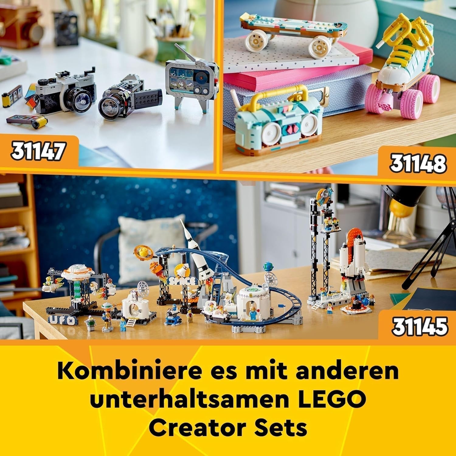 LEGO Creator 3 w 1 zabawka astronauta kosmiczna, model psa i statku kosmicznego dla dzieci, dekoracje do przedszkola, kreatywny prezent dla chłopców i dziewcząt w wieku 9 lat 31152 Zestawy do budowania Besuche w sklepie LEGO