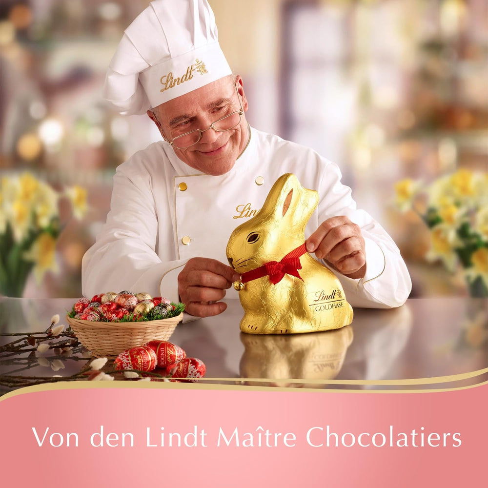 Ouă de ciocolată cu nuga, ediție decorativă de ciocolată Lindt, aurii | 90 g | 5 ouă de ciocolată din nuga delicată cu alune de pădure în ciocolată cu lapte alpină | Ciocolată de Paște | Cadou de ciocolată