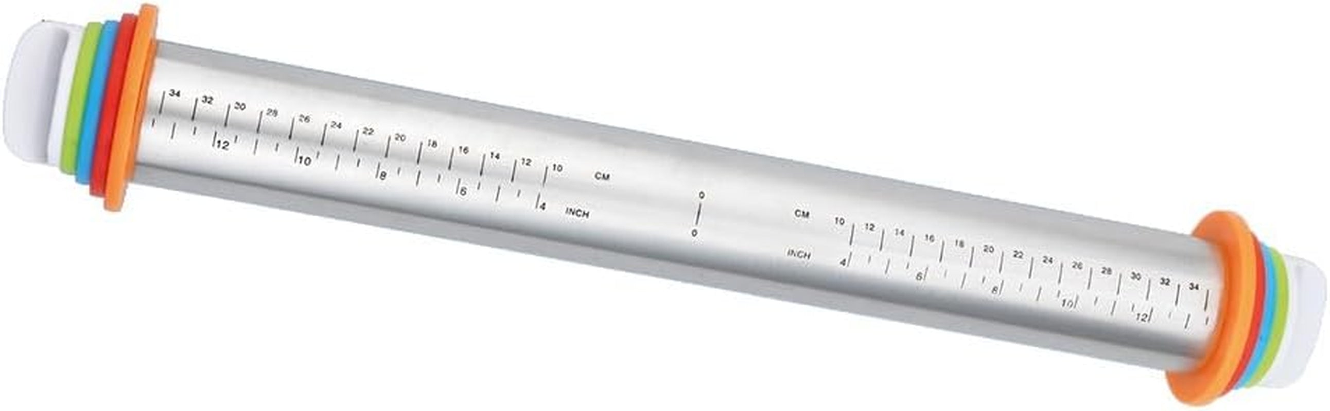 Maximex Teigrolle mit Abstandhalter EDELSTAHL - Edelstahl-Ausroller mit aufsteckbaren Abstandsscheiben, Edelstahl rostfrei, 4,5-6,5 x 43 x 4,5-6,5 cm, Srebrny mat