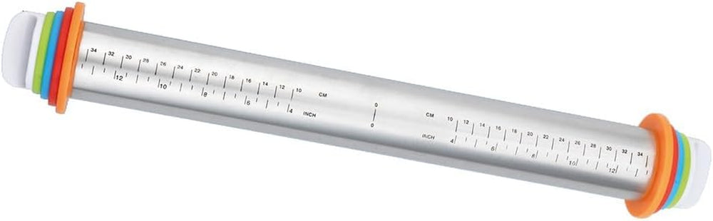 Maximex Teigrolle mit Abstandhalter EDELSTAHL - Edelstahl-Ausroller mit aufsteckbaren Abstandsscheiben, Edelstahl rostfrei, 4,5-6,5 x 43 x 4,5-6,5 cm, Srebrny mat