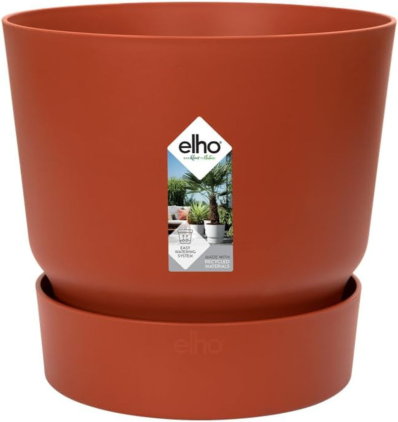 elho Greenville Round 16 - Ghiveci pentru flori pentru interior și exterior - Ghiveci cu auto-udare - 100% plastic reciclat - Ø 16,0 x H 15,3 cm - Verde/Verde frunză