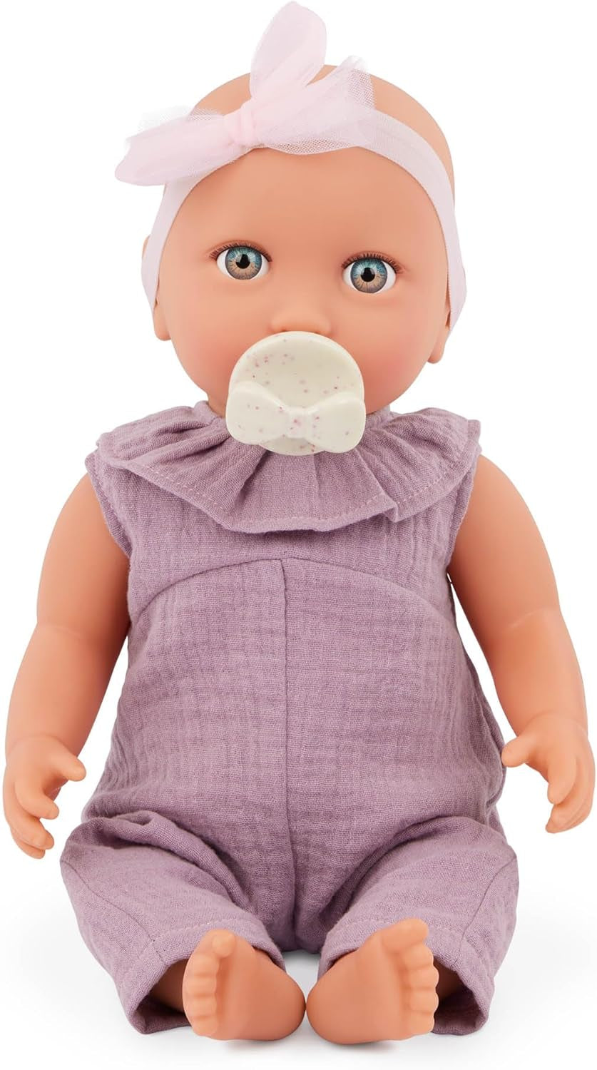 LullaBaby - Baby Puppe - Einteiler & Mütze - 36 cm Realistyczny Baby-Puppe - Orzech laskowy, brązowe oczy i miękkie ciało - Romper i Schnuller-Zubehör - Udawaj zabawę - Kinder 2 Jahre +