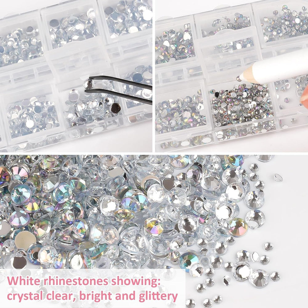 5820 Stück Strasssteine Nägel, Glitzersteine Nägel Und Halbrunde Perlen, AB Kristall Rhinestones, Flatback Nagel Steine Mit Pinzette Und Stift Für Nagel/Diy (Mehrere Größen Und Farben)
