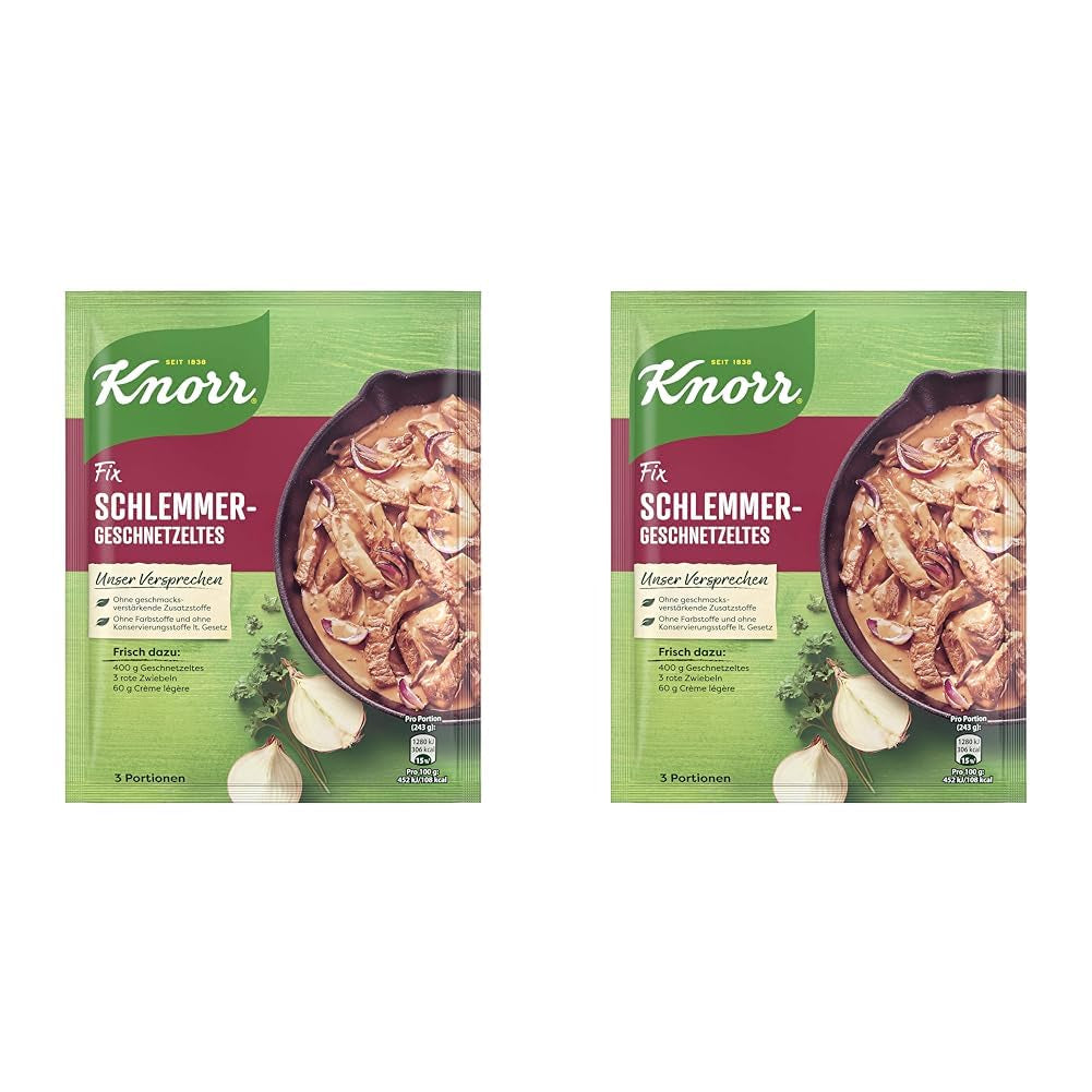 Knorr Fix Würzmischung Schlemmer-Geschnetzeltes für ein leckeres Fleischgericht ohne geschmacksverstärkende Zusatzstoffe 43 g 1 Stück