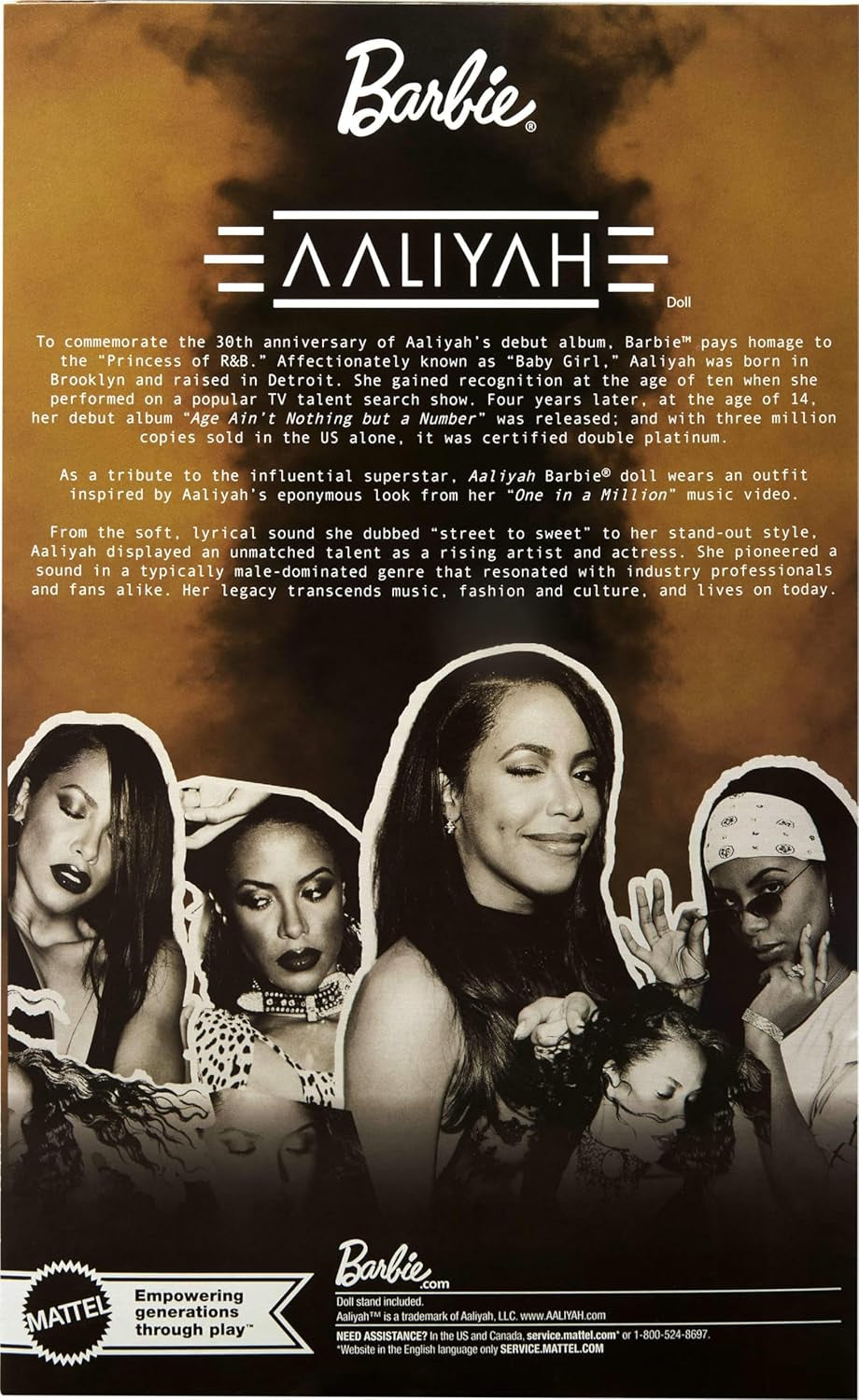 Păpușa Barbie Signature, figurină de colecție Aaliyah în ținută neagră din piele ecologică, inspirată de videoclipul muzical pentru One in a Million, HRM80