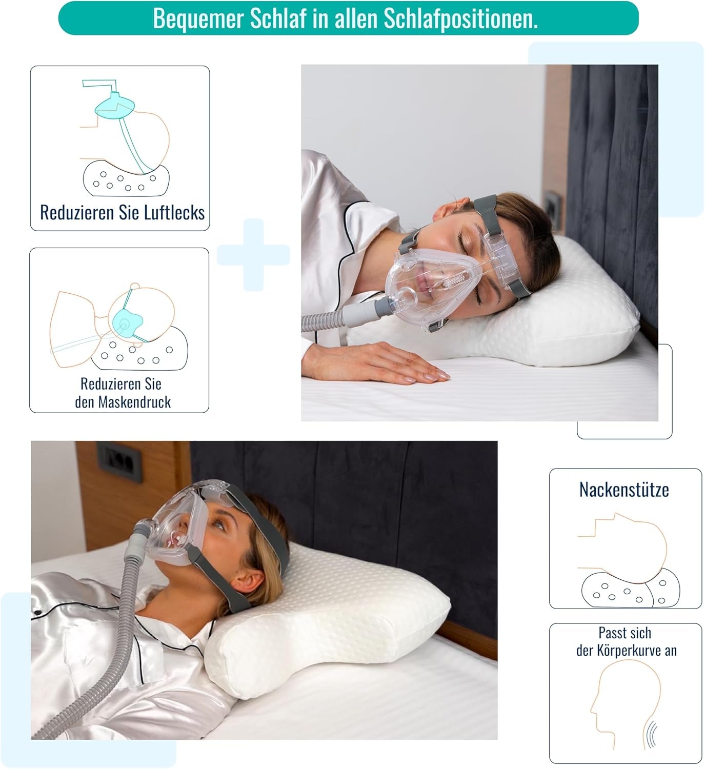 Pernă CPAP din spumă cu memorie, pentru cei care dorm lateral și cei care dorm pe spate. Pernă pentru apnee în somn. Potrivit pentru toți utilizatorii de măști CPAP. Pernă pentru susținerea gâtului. Pernă pentru gât. Perne ortopedice cervicale Naty Shop