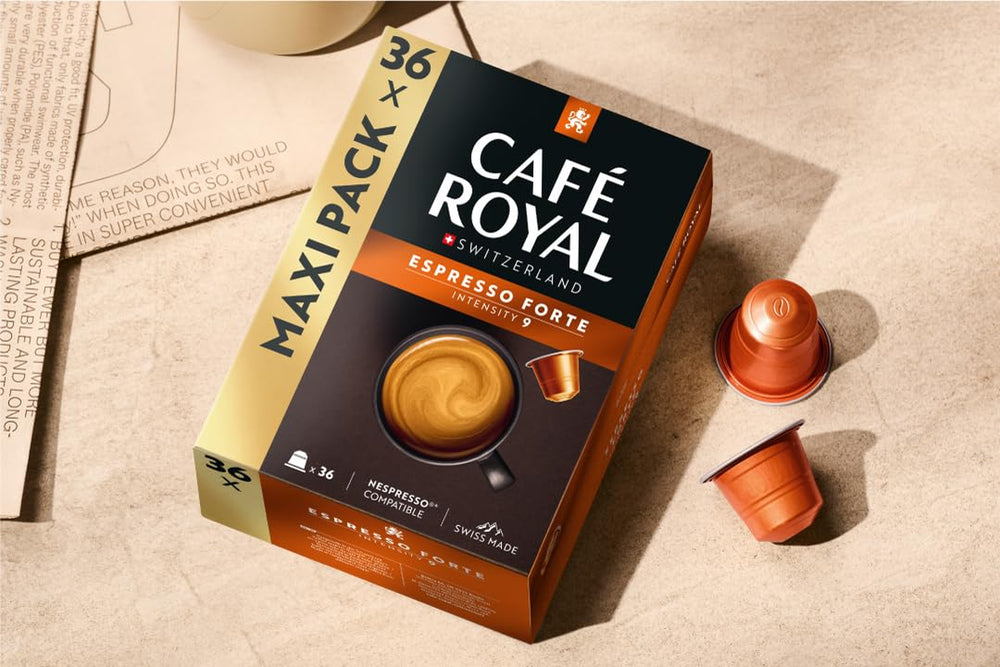 Café Royal Espresso Forte – Nespresso®-kompatible Kaffeekapseln, 100 % Arabica, vollmundig, mittlere Röstung, Intensität 9/12, 36 Kapseln