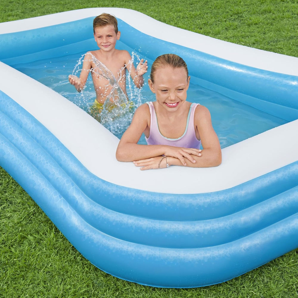 Bestway Family Pool Deluxe Prostokątny basen dla dzieci Łatwy w montażu Niebieski 305x183x56cm Nadmuchiwane materace i nadmuchiwane akcesoria 305x183x56cm Kolor
