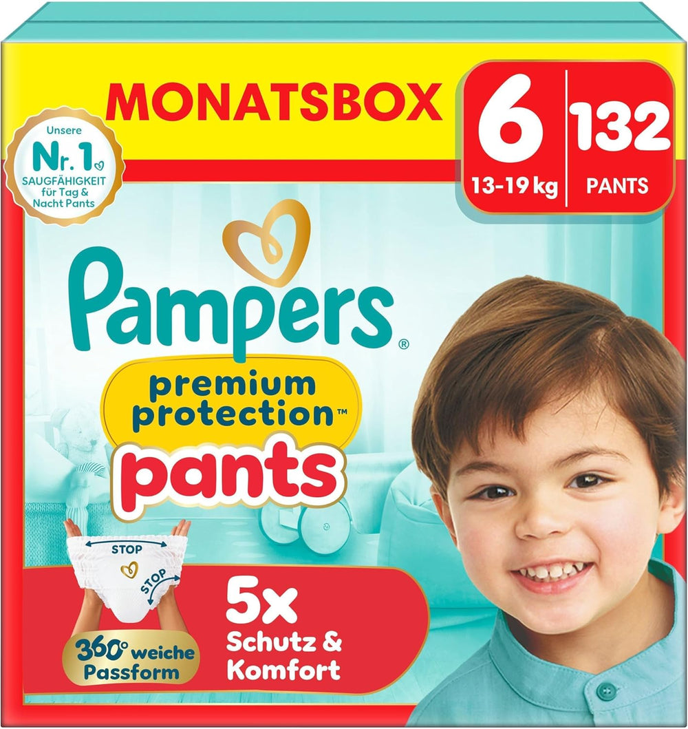 Spodnie ochronne Pampers Premium rozmiar 7, 123 pieluszki, 15 kg+, z regulacją 360° i miękkimi mankietami zapobiegającymi wyciekaniu dla optymalnego komfortu i ochrony
