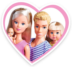 Simba 105733673 - Steffi Love Happy Family, Păpușă însărcinată, Kevin, Evi și bebeluș cu cărucior, 11 piese, accesorii, 30 cm, vârste 3+