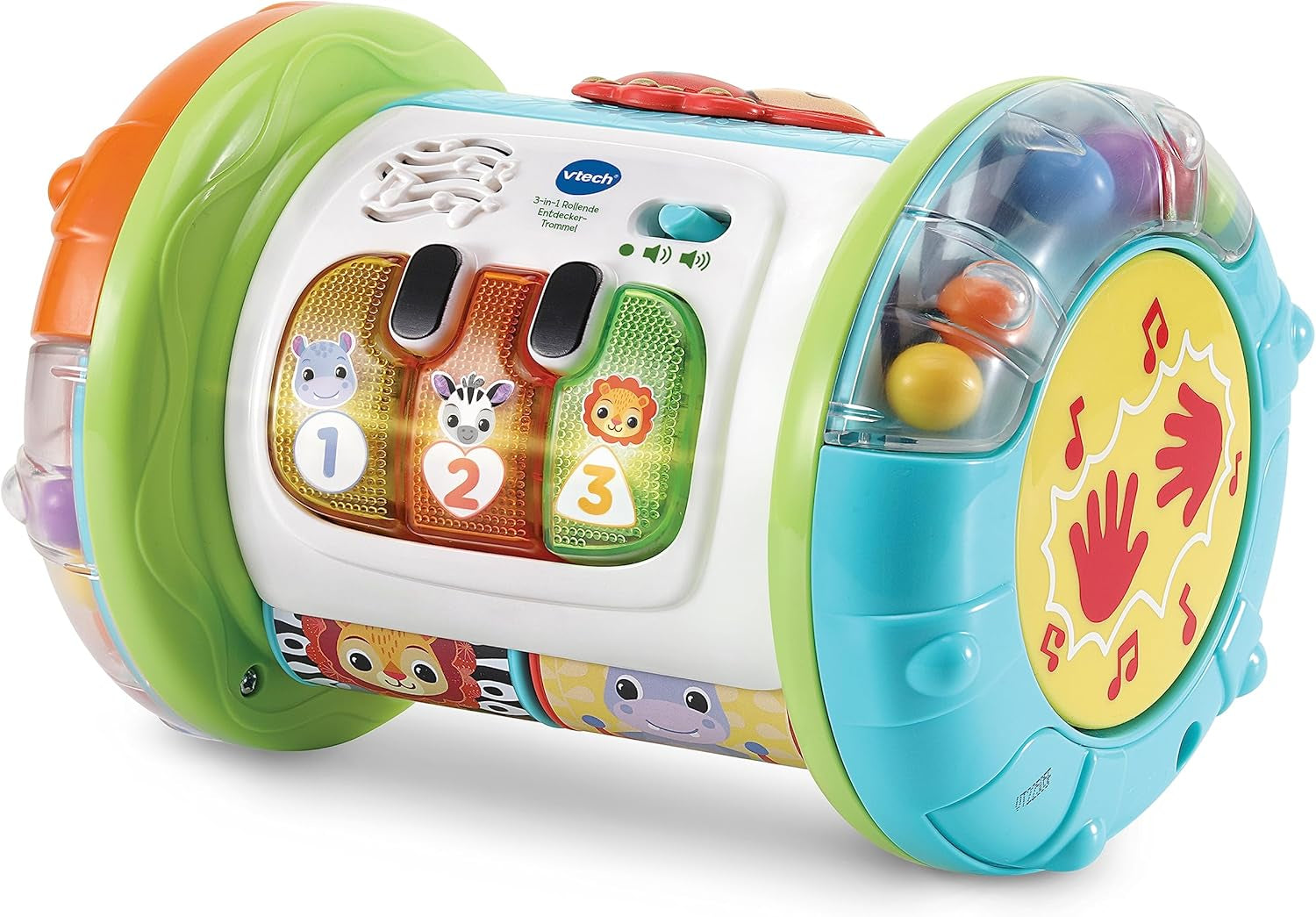 VTech Baby 3-in-1 Rolling Explorer Drum - Jucărie interactivă pentru copii cu muzică - Pentru copii cu vârsta cuprinsă între 9-36 luni Jucarii Bebe Naty Shop