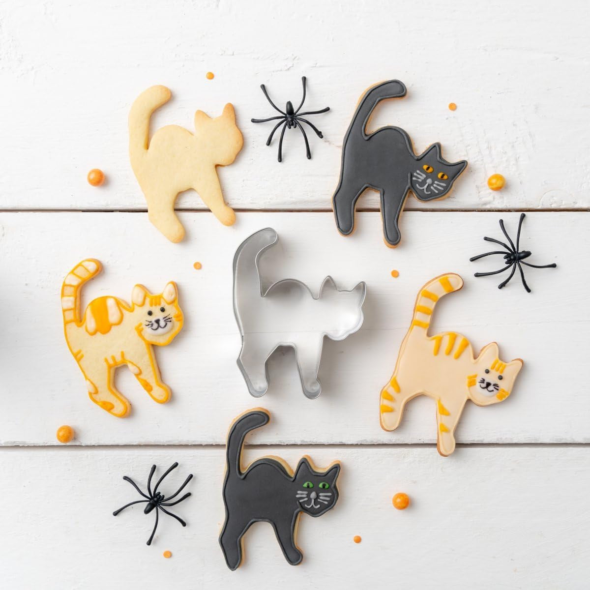 Formă de biscuiți Zenker cu pisică și cocoașă – Formă perfectă din oțel inoxidabil pentru biscuiți înfricoșători de Halloween – Se poate spăla în mașina de spălat vase – Ideală pentru copt la Halloween, Argintiu