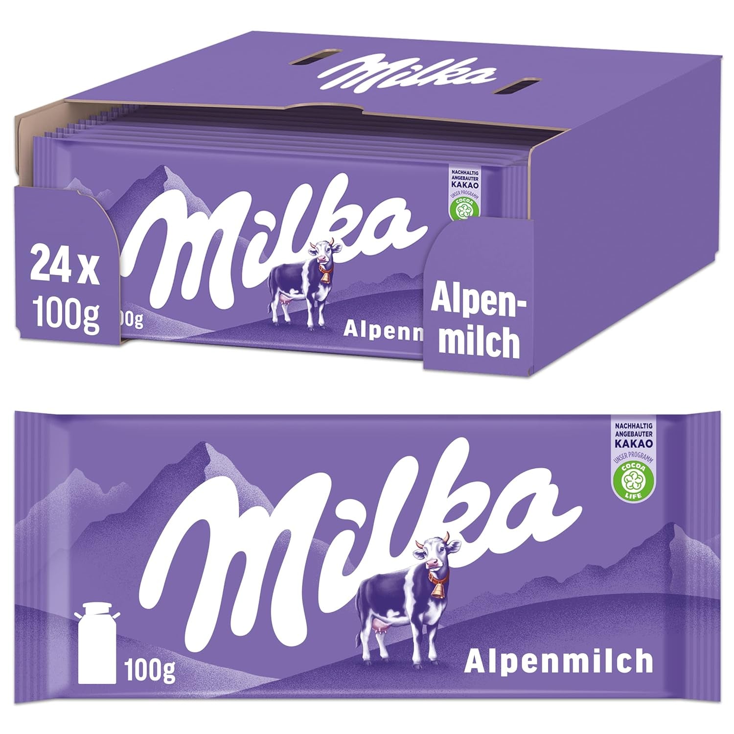 Milka Cow Spots – Alpejska czekolada mleczna z białą czekoladą w kształcie krowich kropek – 24 x 90g
