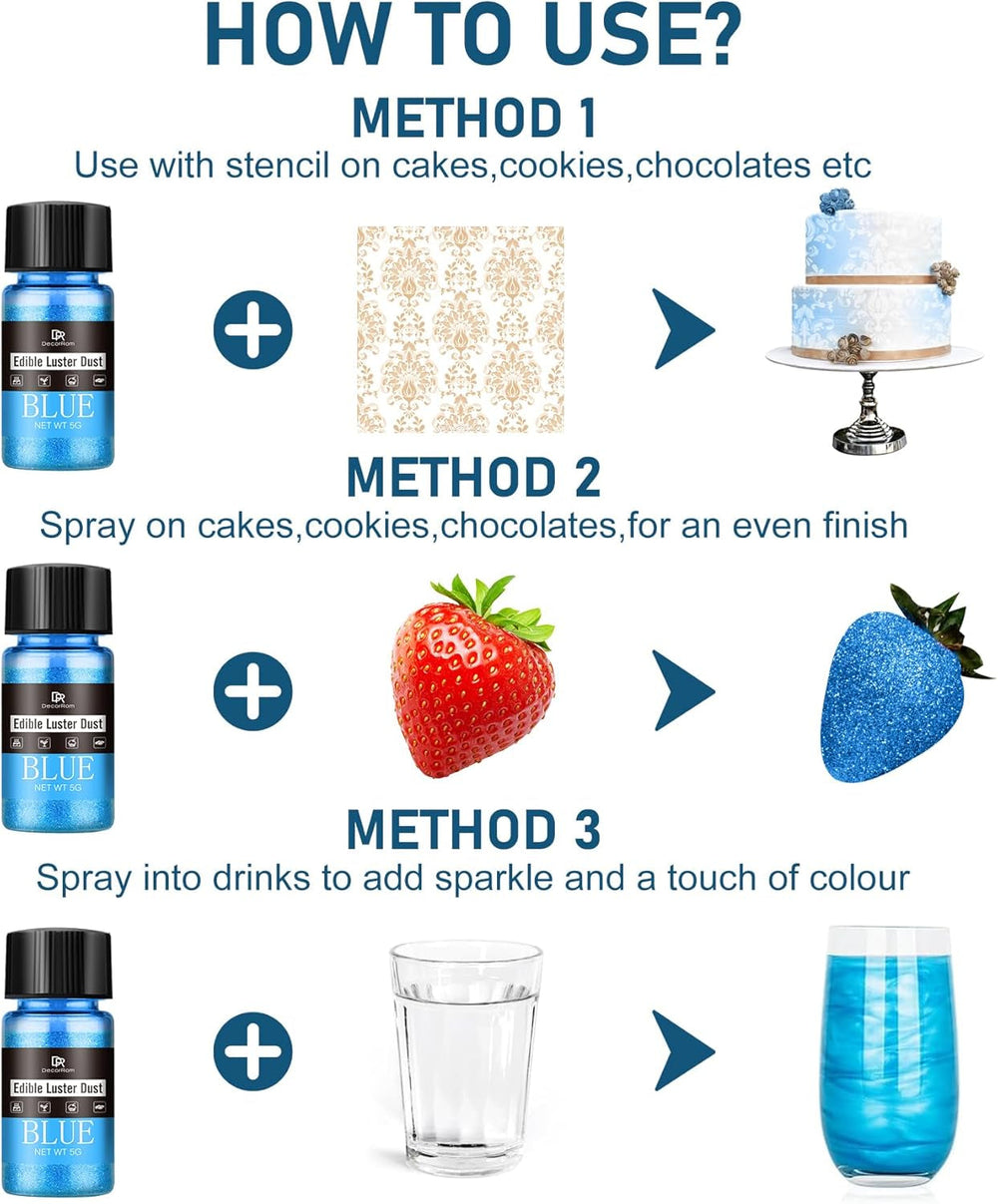 Set de sclipici comestibil - 4 culori metalice, pudră sclipici comestibilă - pudră fără gust pentru băuturi și prăjituri, pudră colorant alimentar pentru decorarea cocktailurilor, sclipici comestibil (5 g/sticlă)