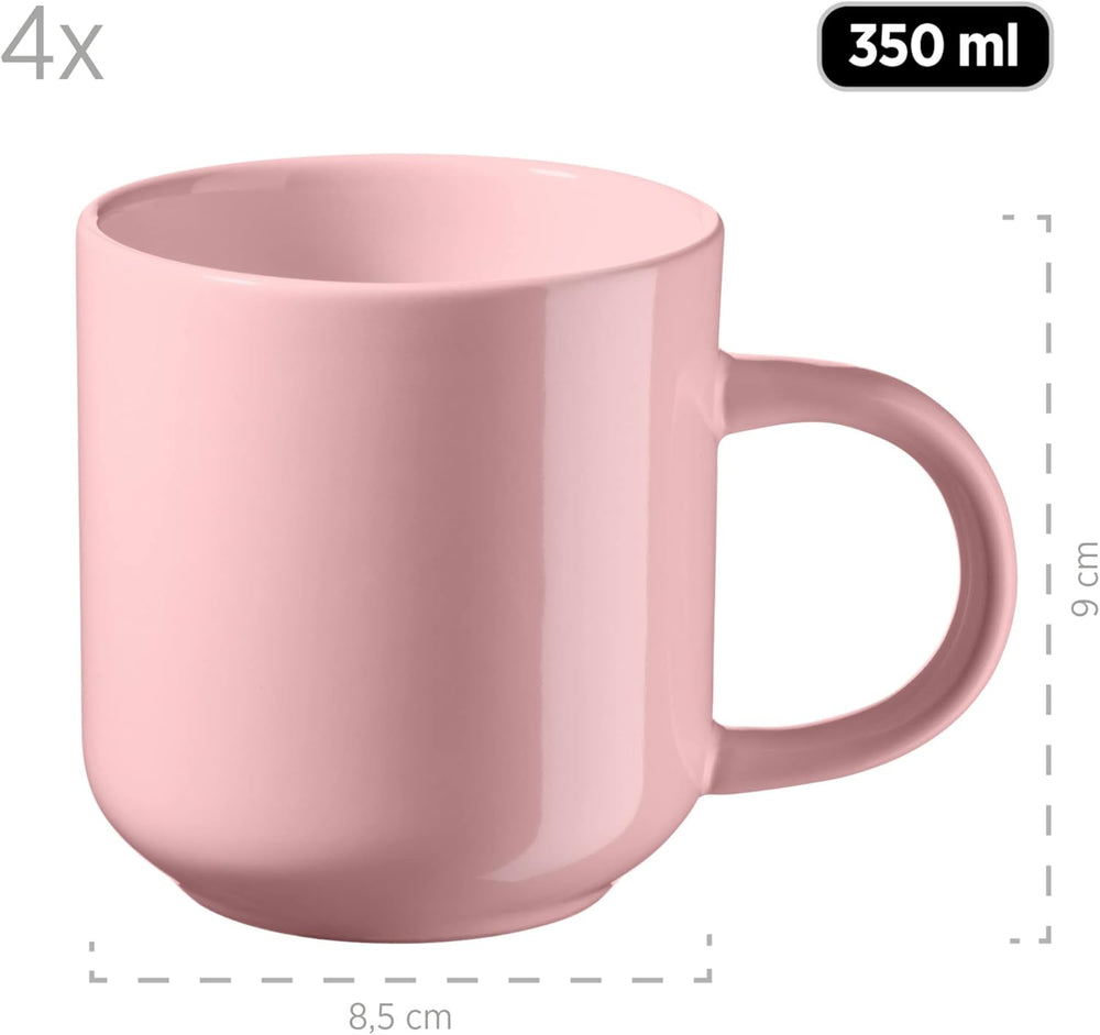 MÄSER 934005 Seria Alenia, Set de veselă pentru 4 persoane în design scandinav modern, Set combinat ceramic cu 16 piese în roz, Gresie