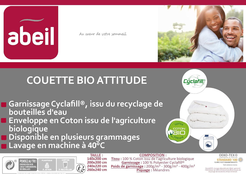 Kołdra Abeil Bio' Attitude, lekka, poszewka z bawełny organicznej, wypełnienie: poliester Cyclafill® 200 G/M², można prać w pralce, certyfikat Oeko-Tex, 200 x 200 cm Kołdry i kołdry Naty Shop
