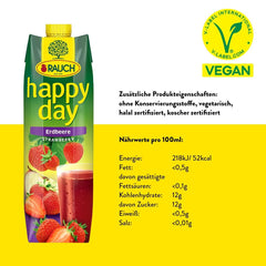 Rauch Happy Day Truskawka | Intensywny smak truskawkowy | Rafinowane jabłkami i cytryną | 6X 1 litr, Tetra Prisma Napoje bezalkoholowe Naty Shop