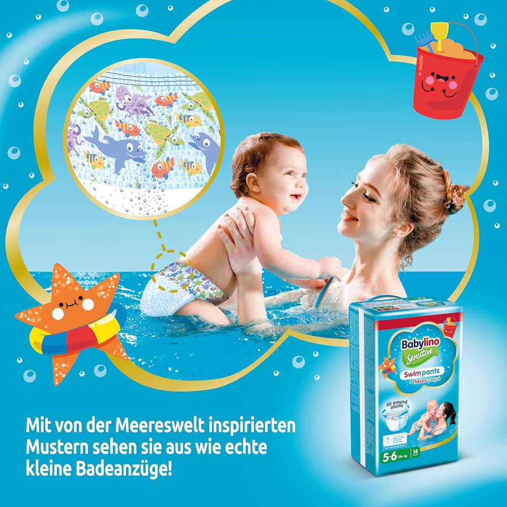 Pieluszki Sensitive Spodnie do pływania, do morza i basenu, rozm. 5-6 (powyżej 14 kg), 84 sztuki