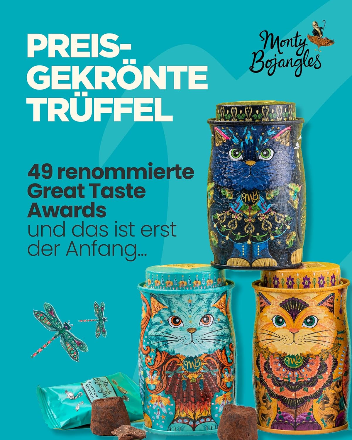 Monty Bojangles Savanna Gold Chocolate Trufle (135g) Praliny w proszku kakaowy Zestaw upominkowy w indywidualnym kształcie kota Pudełko kolekcjonerskie Flutter Scotch Flavor