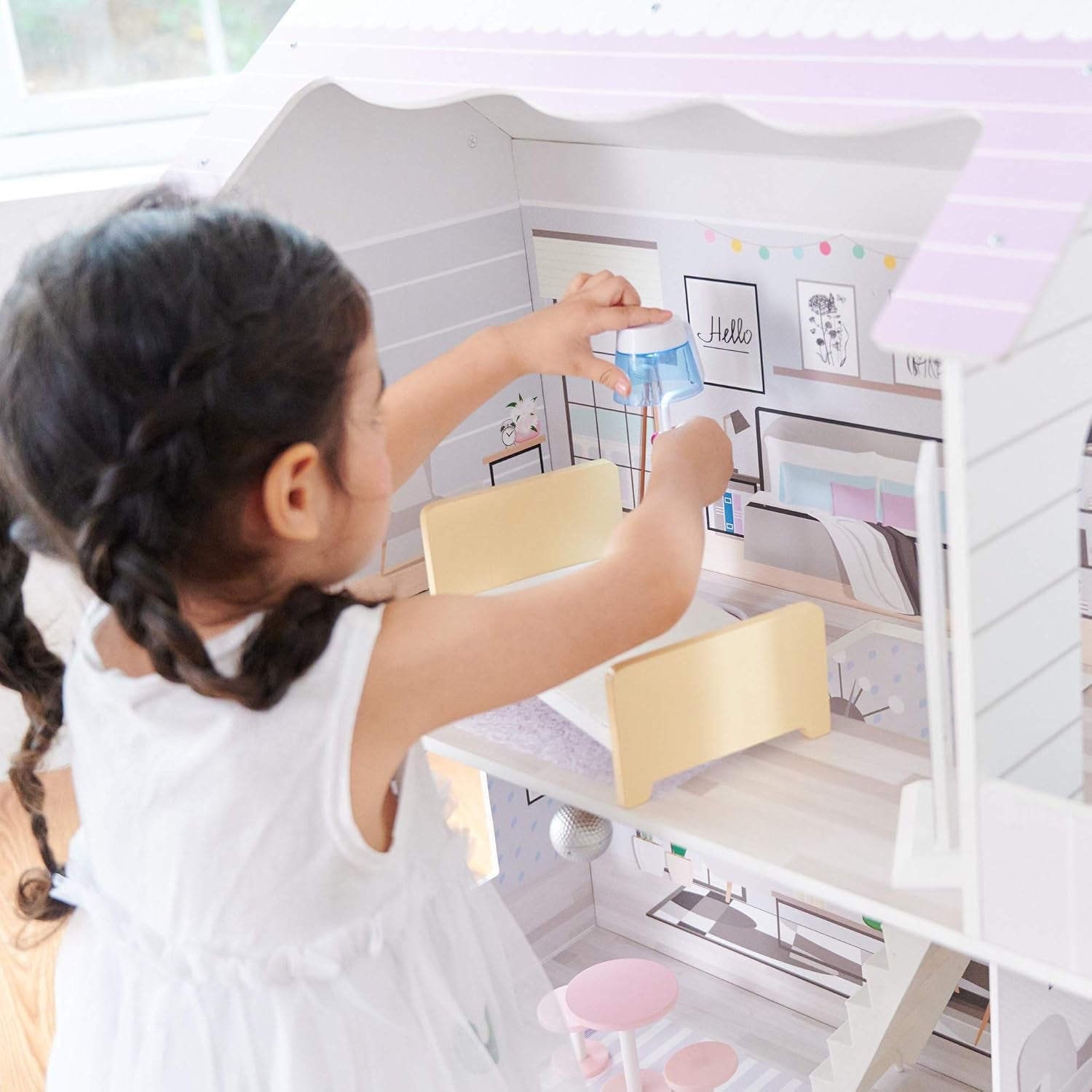 Teamson Kids Olivias Little World Gigantyczny domek dla lalek z 16 akcesoriami dla lalek, drewniany domek dla lalek z meblami, 3-piętrowy, dziecięcy domek dla lalek dla lalek 12 cali/30 cm, wiek od 3 lat + Naty Shop Domy dla lalek