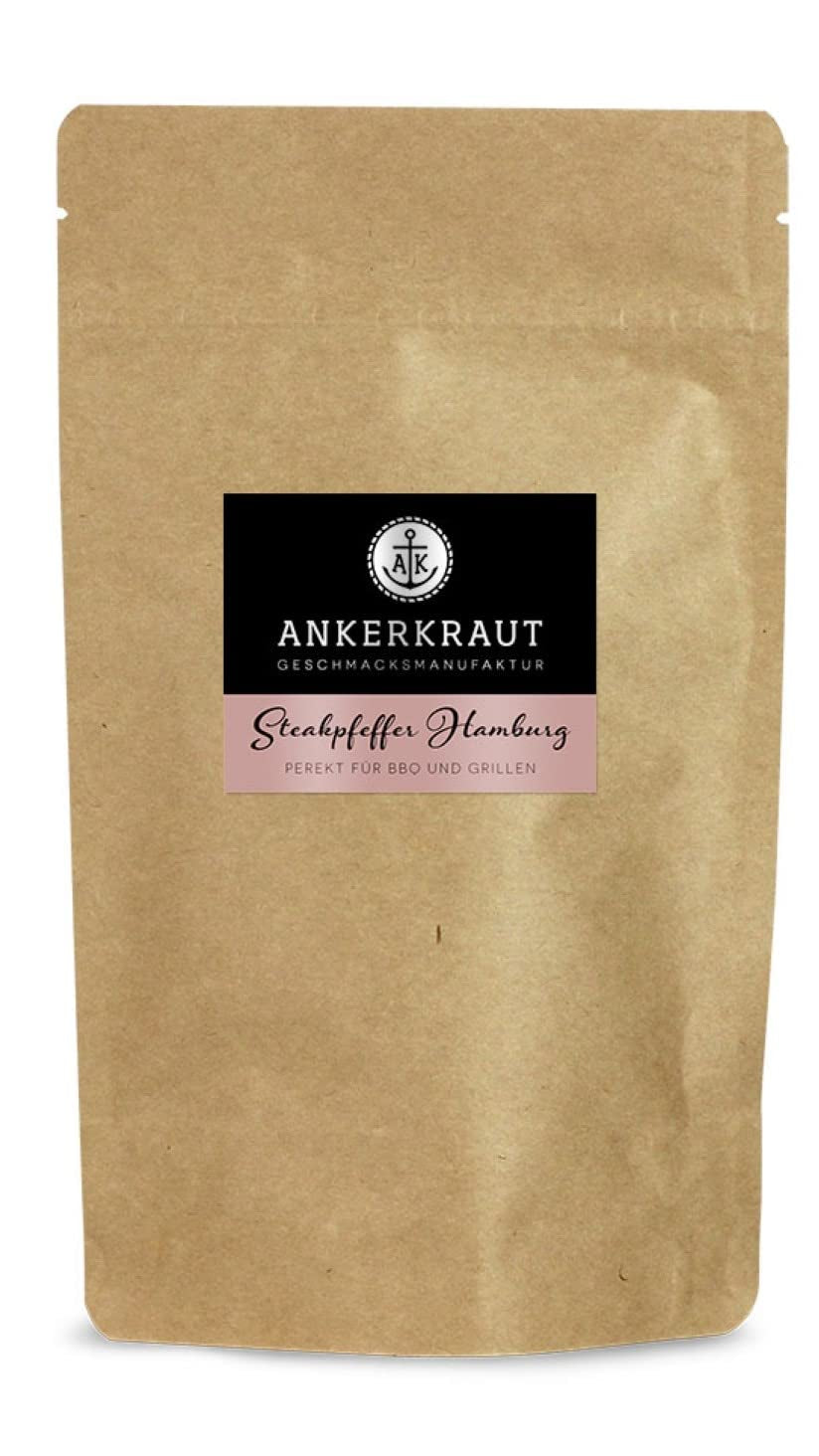 Ankerkraut Steakpfeffer Hamburg, Pfefferkörner Hausmischung, grober Steakhouse-Pfeffer, frische Note, Universal Allrounder, Lecker Kochen mit Qualität, 80 g im Korkenglas