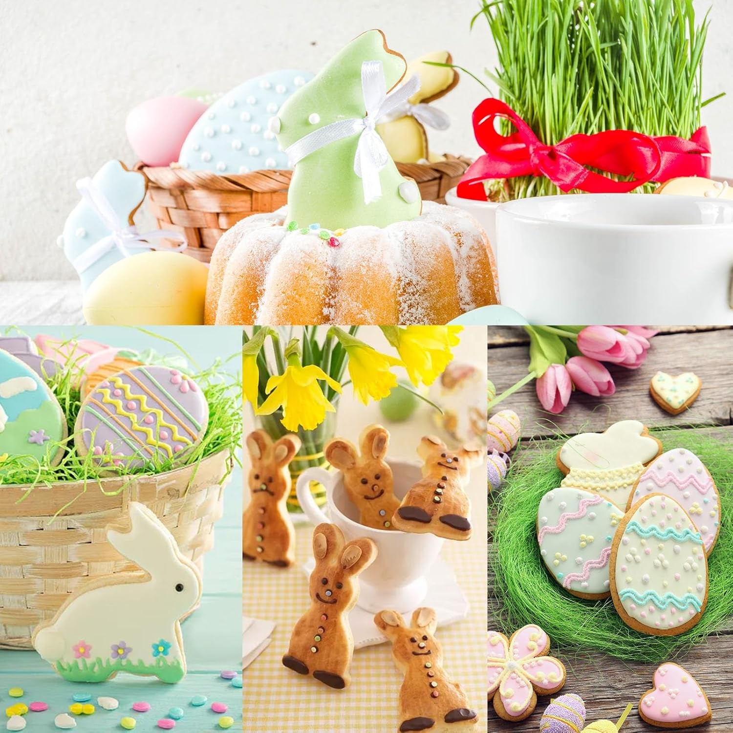 Formă mare de tăiat fursecuri de Paște 12,7/8 cm, formă de tăiat fursecuri cu iepuraș de Paște, inimă de ou de Paște cu iepure, formă de tăiat fursecuri de Paște din oțel inoxidabil, formă de copt din oțel inoxidabil pentru fursecuri pentru copii