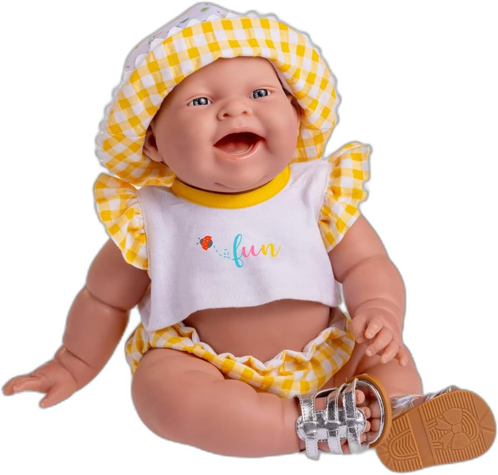 JC Toys - Lola Lemon Twist Puppe, 36 cm, miękki winyl, uśmiechnięta twarz, sitzende Puppe, Kleidung mit Vichy und Sandalen, Mädchen, 2 Jahre