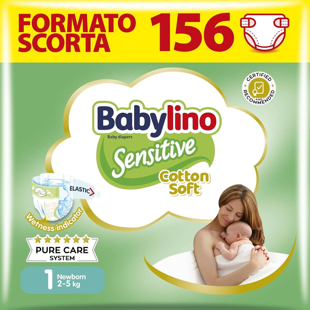 Babylino Sensitive, delikatne pieluszki dla dzieci, różne rozmiary Matka i Dziecko Naty Shop Rozmiar 1 (156 sztuk)