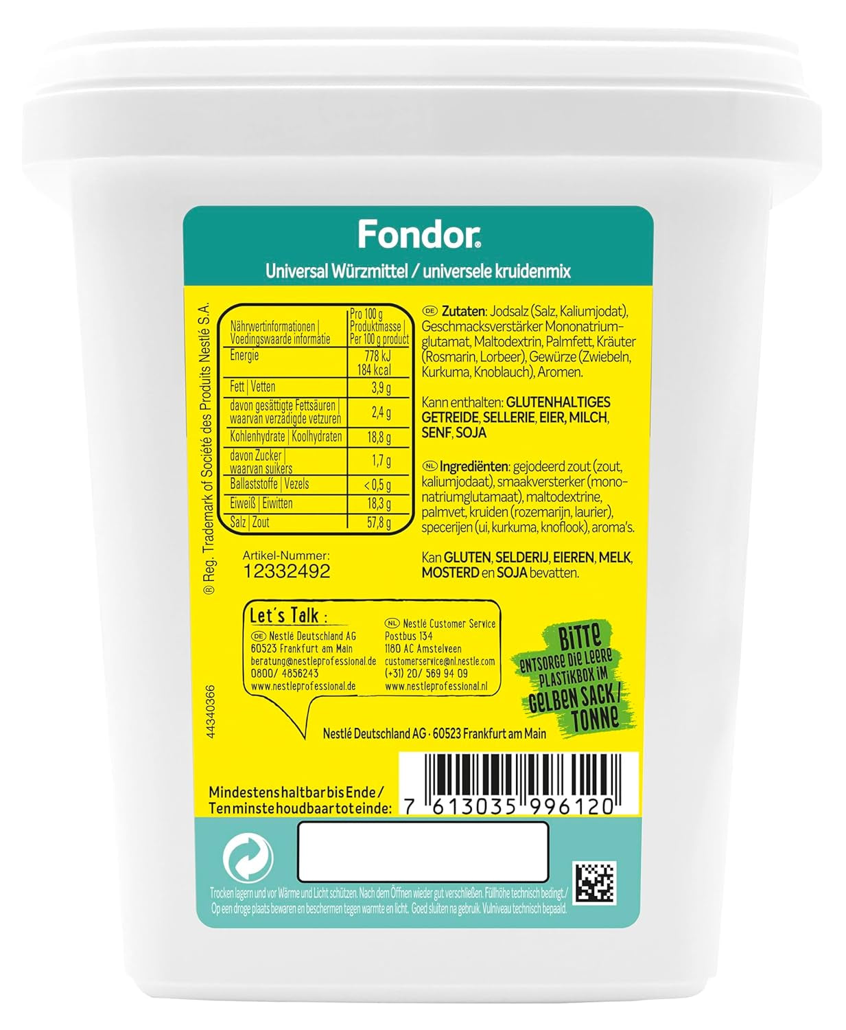 Maggi Professional Fondor Universal-Würzmittel o.k.A., wegańskie Würzmischung, 1er Pack (1 x 900g Gastro Box)