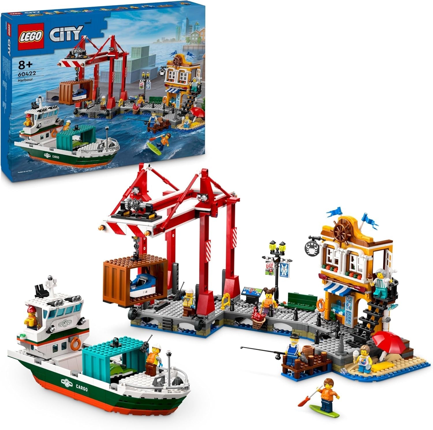 Port LEGO City ze statkiem towarowym, zabawka do budowania dla chłopców i dziewcząt od 8 lat, pomysł na prezent dla dzieci, dźwig kontenerowy, zabawkowy statek i 8 minifigurek 60422 Zestawy do budowania Besuche den LEGO-Store Domyślny tytuł