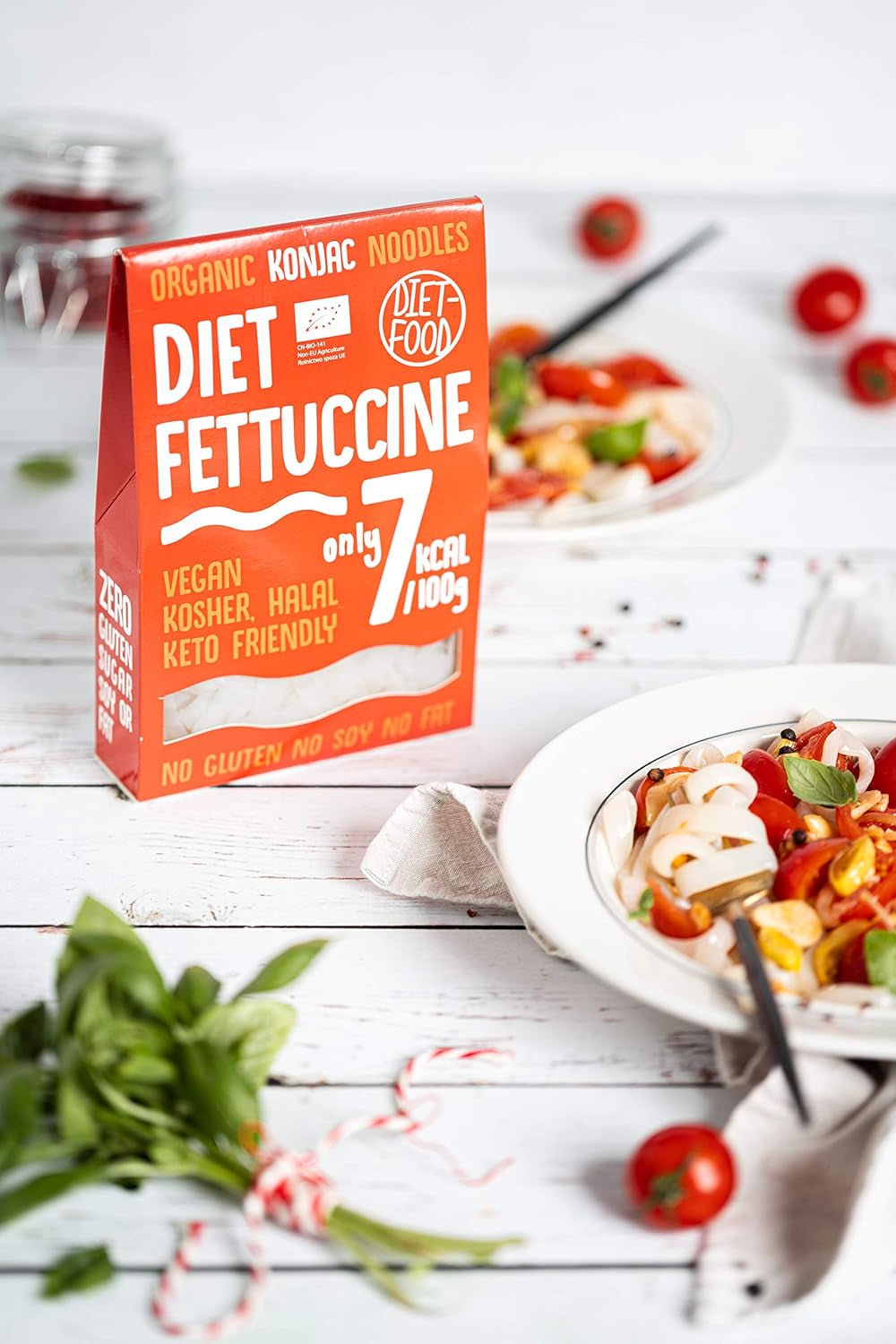 Fettuccine Konjac Noodles Bio Shirataki Diet-Food - 300g, niskowęglowodanowy, bez cukru, keto, wegański, niskokaloryczny, bezglutenowy i bez jajek, wyprodukowany z mąki Konjac