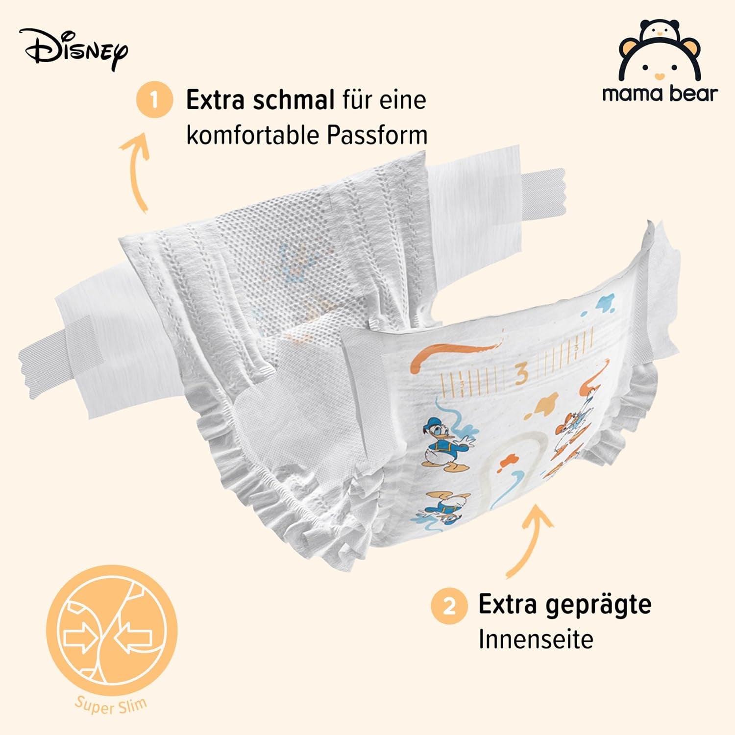 Marka Amazon: pieluszki Mama Bear Disney Ultra Dry, rozmiar 3 (4–9 kg) – pudełko miesięczne, białe, 172 szt. (2 opakowania po 86 szt.)